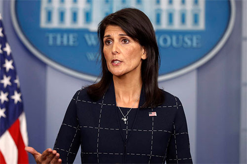 embajadora de EEUU ante la ONU, Nikki Haley